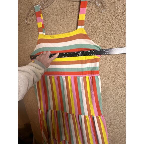 J. Crew Rainbow Stripe Tiered Maxi Dress Sz XL Dopamine Vacation Beach Comfort - Picture 8 of 16